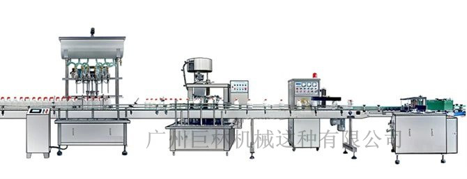 直列式裝機(jī)、自動鎖蓋機(jī)、鋁箔封口、糨糊貼標(biāo)灌裝線 